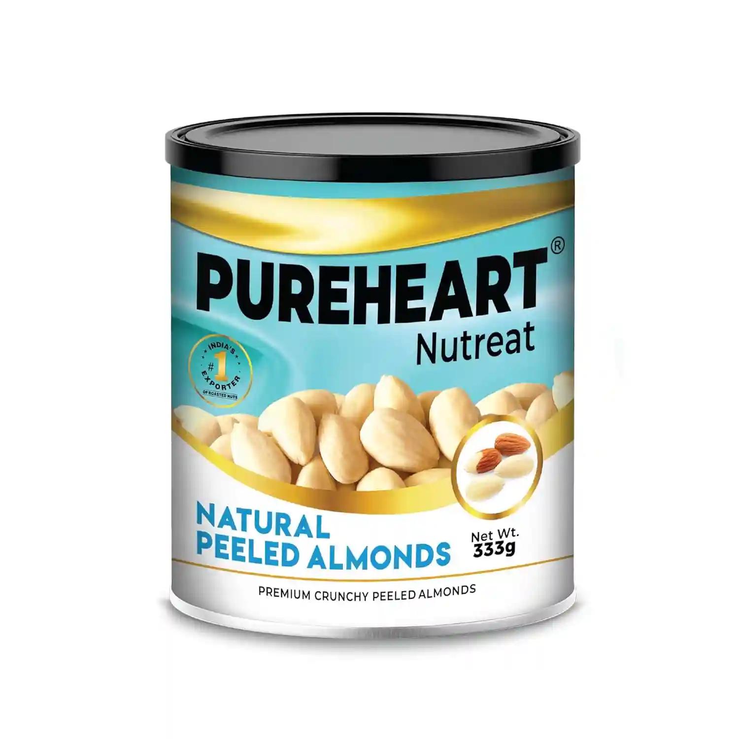 PUREHEART Nutreat Natural Peeled Almonds, Premium California Whole Blanched Almond Nuts Without Skin/Dry Fruit, Crunchy Dried Badam (333 gm)