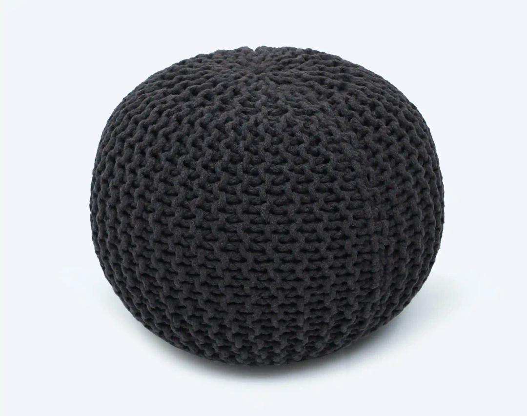 THE HOME TALK Hand Woven Cotton Pouf | Ottoman Footrest | Bean Bag, Floor Chair, Living Room, Bedroom, Kid's Room | Cotton Knitted | Small Furniture | 18" x 18" x 14" | Dark Grey