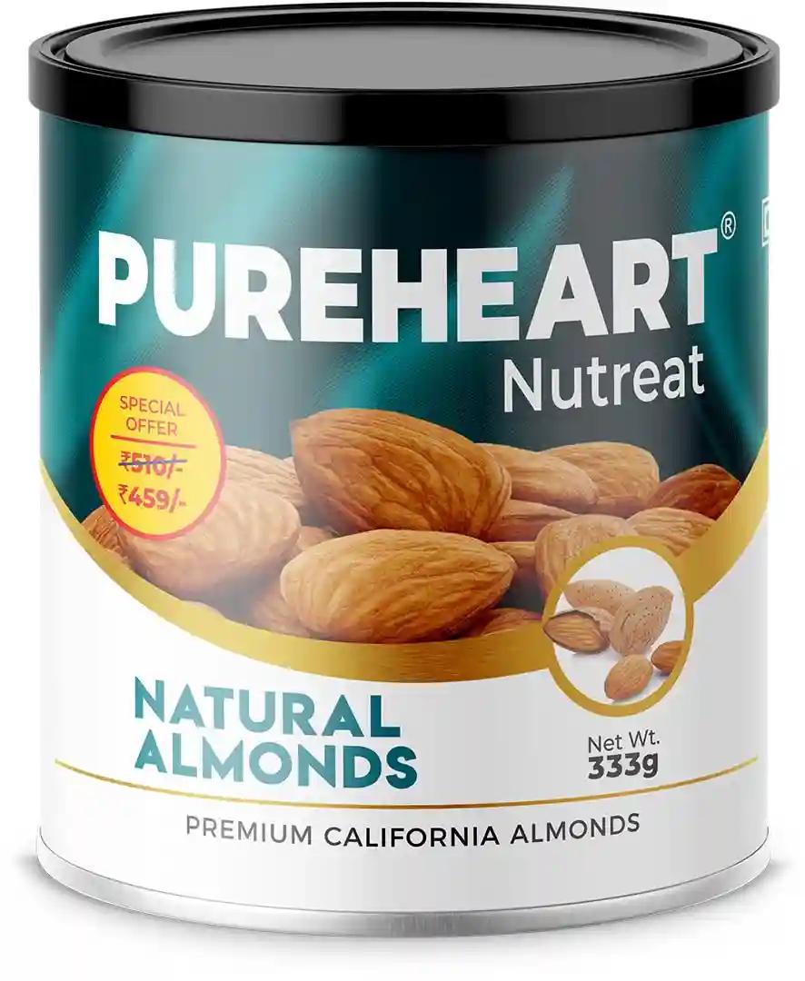 PUREHEART Nutreat Almonds Premium California Almond Nuts/Dry Fruit, Crunchy Dried Badam - Resealable Pouch