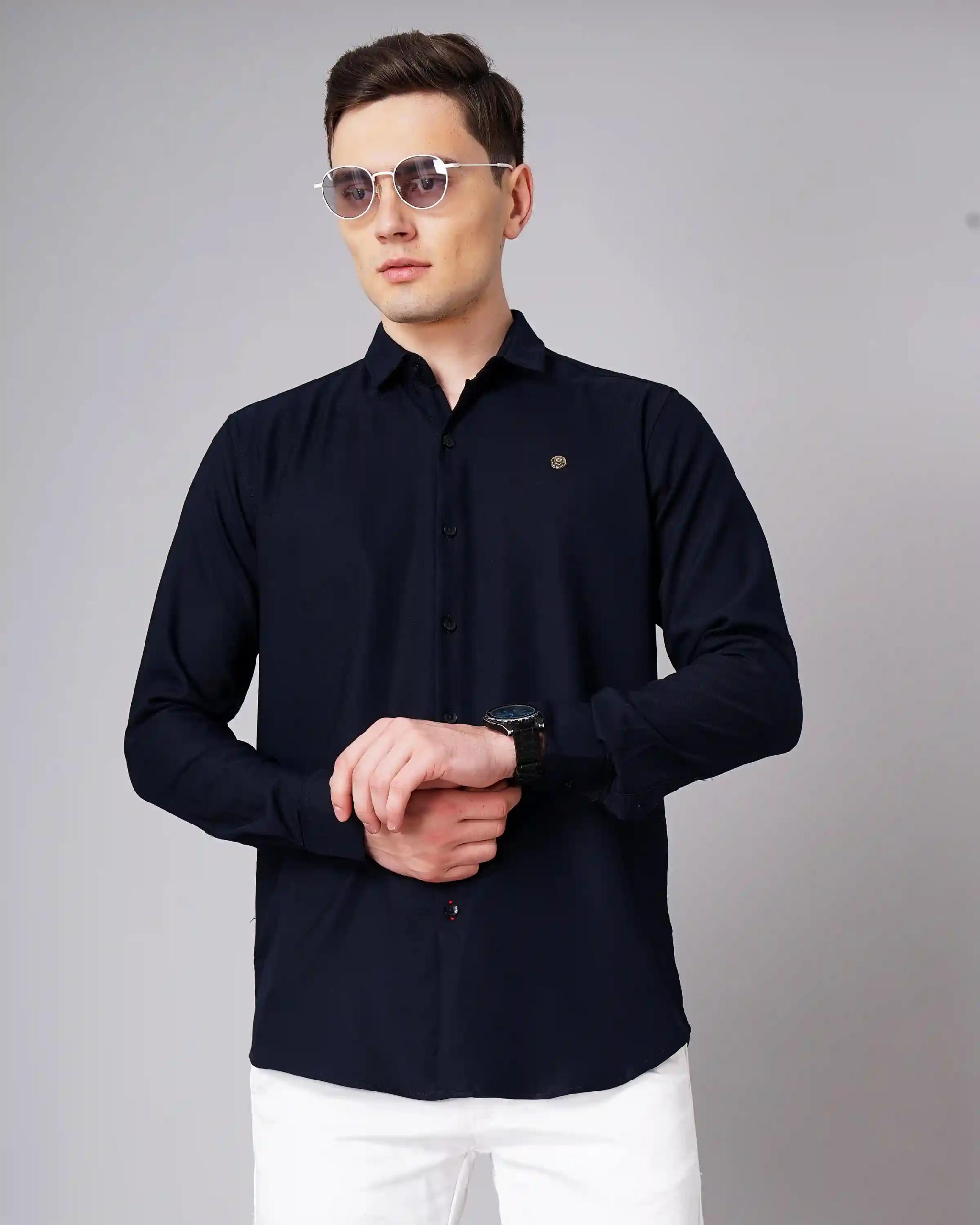 Navy Solid Stretch Shirt - XL (42)