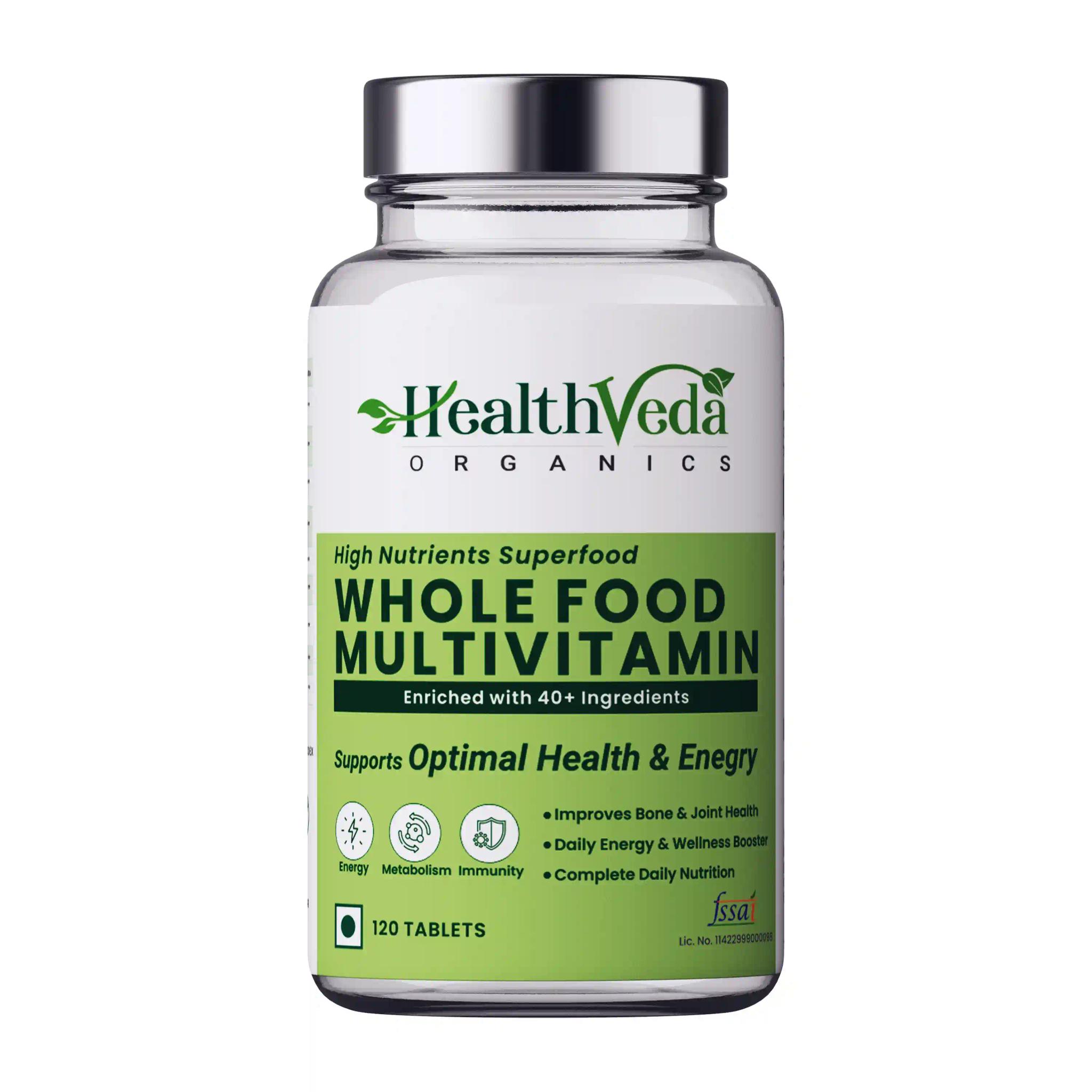 Health Veda Organics Whole Food Multivitamin for Energy, Brain, Heart Health, & Eye Health, 120 Veg Tablets