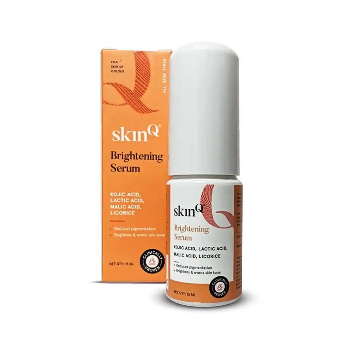 SkinQ Face Brightening Serum with Licorice & Lactic Acid | AHA Based Face Serum for Tan, Pigmentation & Dark Spots | Exfoliates & Brightens | Helps Repair Sun-Damaged Skin | Women & Men