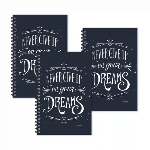 Never Give Up On Your Dreams Motivational Ruled Diaries - Pack Of 3