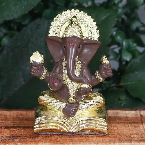 WEBELKART Gold Plated Lord Ganesha for Car Dashboard Statue Ganpati Figurine God of Luck & Success Diwali Gifts Home Decor