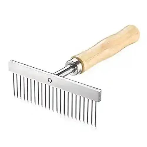 PSK PET MART Dog and Cat Wooden Handle Stainless Steel Teeth Anti Shedding Comb -Dogs Cats Long Short Thick Hair Comb Pet Fur Knot Remove Rake Shedding Grooming Brush