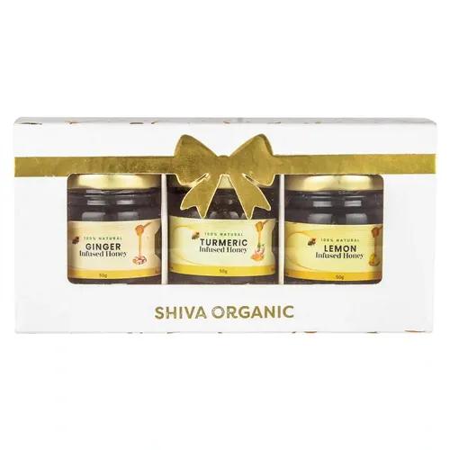 Shiva Organic White Gift Box - Gold Foiled (3 x 50g Infused Honey)