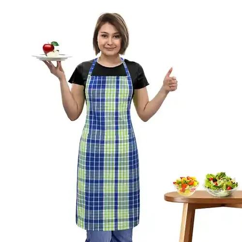 Oasis Green and Blue Checked Cotton Kitchen Apron |Free Size | Comfortable To Wear With Center Pocket |Pack Of 1