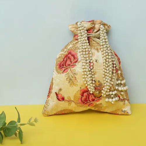 Fabric Potli Bag For Women - Light Gold