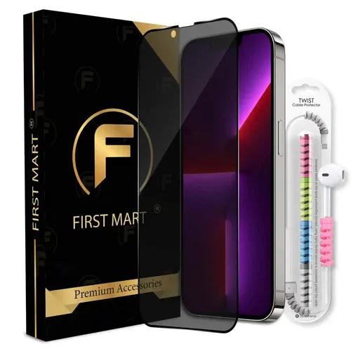 FIRST MART Privacy Tempered Glass for iPhone 13 Pro/iPhone 13/14 Edge to Edge Full Screen Coverage & Cable Protector & Easy Installation Kit