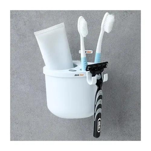 SF - Stick Fast Self-Adhesive ABS Toothbrush Holder with 3M Sticker for Wall Mount Tumbler for Kitchen & Bathroom Storage Organizer (White)