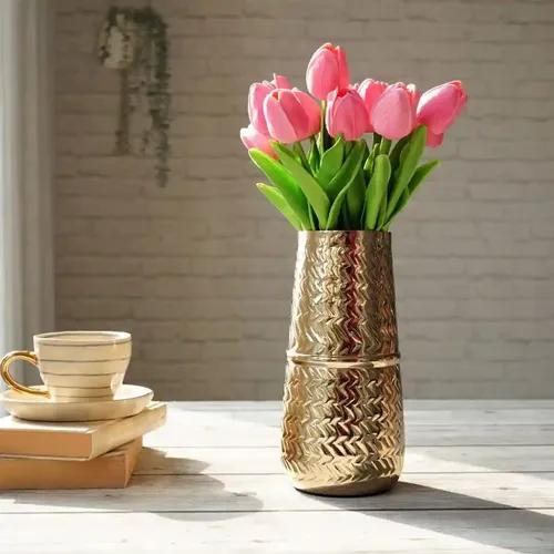 Behoma Metal Arrow Engrave Vase for Home Decor Decoratives for Indoor Outdoor Living Room Office Decor Balcony | Best Gift for Birthday Anniversary Festival |Golden 1 Large Pcs (Flower not Included)