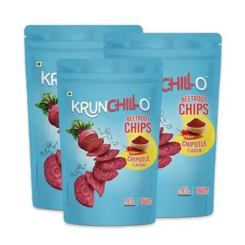 KRUNCHILLO Beetroot Chips (Combo pack of 3) – Chipotle Flavour (3 Jumbo packs of beet Chipotle), 50% Less oil Vaccum Cooked