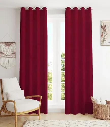 TRANCE HOME LINEN 100% Cotton 9 Feet Curtains for Long Doors | Plain Design Parda for Living, Bed Room Long Doors (Maroon - Set of 2, 9ft Long Door Curtains)