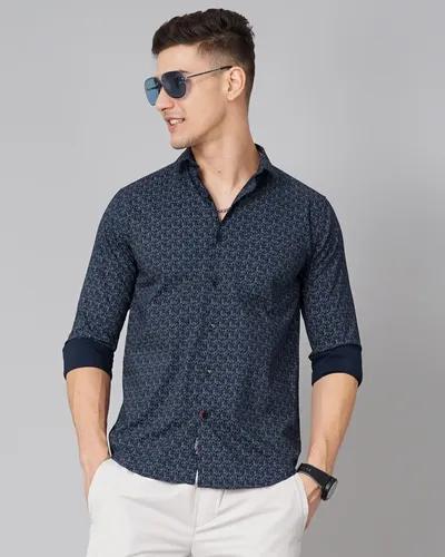 Navy Blue Ripple Print Shirt