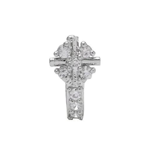 AD CZ Flower Pressing Rhodium Nose Pin (1 CM) White