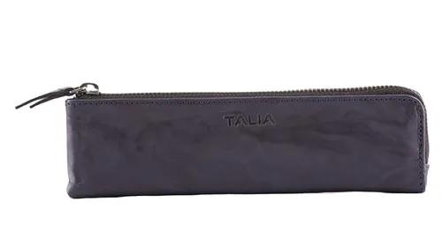 TALIA - Genuine Leather Top Zippered Pen/Pencil Case - Blue