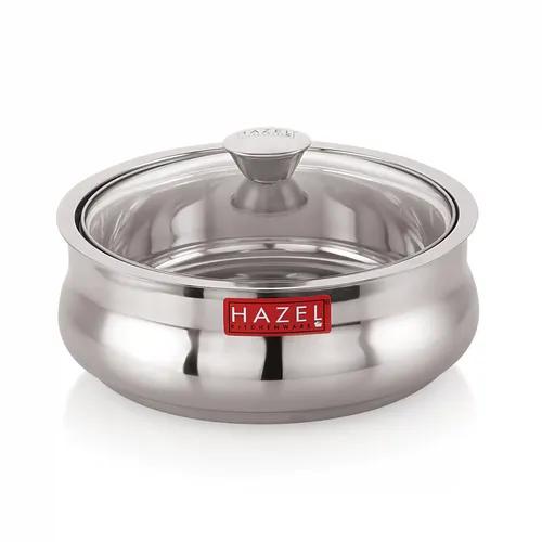 HAZEL Stainless Steel Casserole for Roti with Glass Lid | Chapati Casserole with Transparent Lid | Steel Roti Dabba for Serving | Hotcase for Food Serving, 2500 ML, Silver