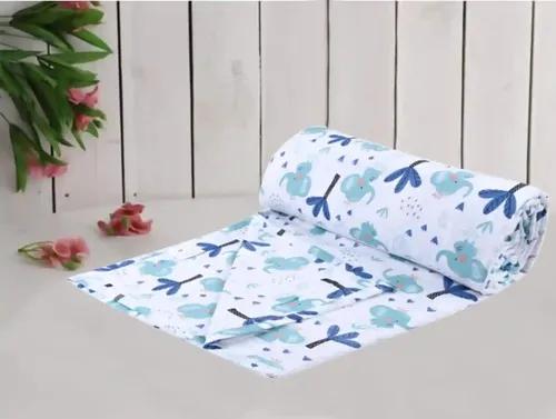 TRANCE HOME LINEN Pure Malmal Cotton Multipurpose Baby Dohar | 3-Layered Baby Swaddle | Soft -Lightweight Baby Blanket | Crib Blanket (Age : 0-6 Months - 100cm x 70 cm - Blue Elephant)