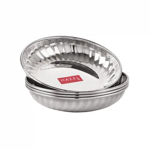 HAZEL Stainless Steel Serving Sweet Dish Dessert Plate, Set of 4, 200 ML Each, Silver