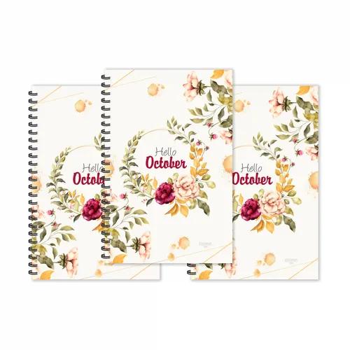 Floral Hello October Month Designer Ruled Diaries - Pack Of 3