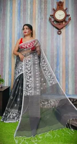 Grey Reshom Silk Handloom Jamdani Saree