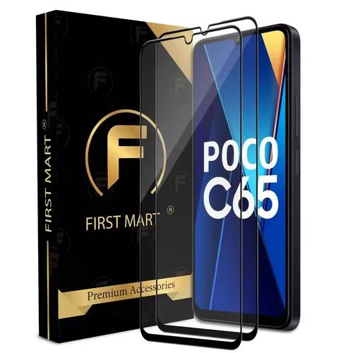 FIRST MART Premium Tempered Glass for Poco C65 5G / Redmi 13C / Redmi 13C 4G with Edge to Edge Coverage and Easy Installation Kit, Pack of 2