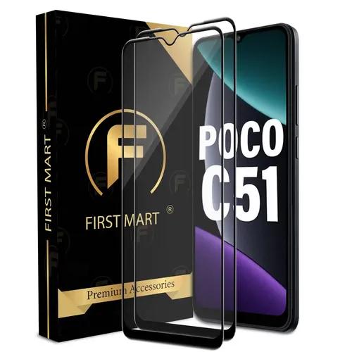 FIRST MART Premium Tempered Glass for Poco C51 / Redmi A1 / Redmi A2 Plus with Edge to Edge Coverage and Easy Installation Kit, Pack of 2