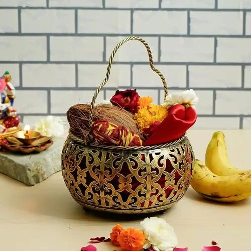 Dartistry Iron Puja Basket/Flower Basket/Fruit basket for Home Decor