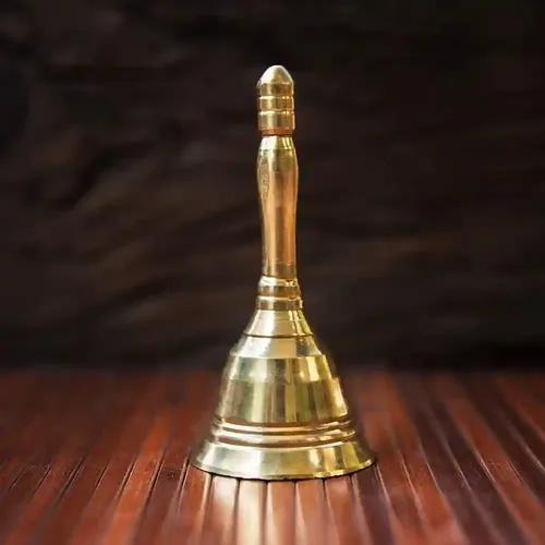 ALODIE- Brass Pooja Bell- Plain Mandir Ghanti- Puja Handbell- Home and Temple Prayer Bell (2.4Wx5H INCHES)