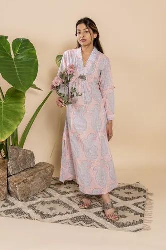 Pink & Blue Rashidi Kurta With Brooch - Small