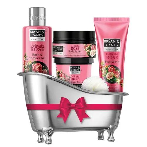 Bryan & Candy Delicate Rose Tub Kit Gift Set For Women, Luxurious Spa Experience at home, |100% Vegan, Skin-Friendly pH 5.5, SLS & Paraben Free