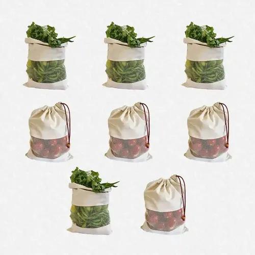 Fab Ellite Cotton Vegetable Bags Fridge Storage Bag Sabji Fruits Pouch Refrigerator Produce bags Clothe Muslin Reusable Washable with Drawstrings