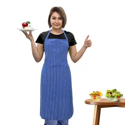 Oasis Blue Striped Cotton Kitchen Apron |Free Size | Comfortable To Wear With Center Pocket |Pack Of 1