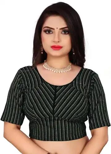 PU Fashion Latest Katori Design Golden Foil Printed Designer Blouse Stretchable Readymade Saree Blouses for Women Trendy Blouse Special for Festival