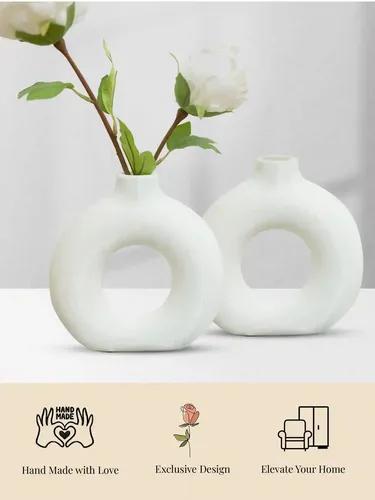 Donut Vase Off White Set of 2 - 16 Cm