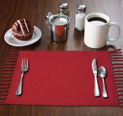 THE HOME TALK Cotton Placemats- Set of 4 | Side Table Mats | 13’’ x 19’’ | Heat-Resistant | with Fringes | Best for Bed-Side Table, Center Table, Dining Table, Shelves | Home Decorators | Red