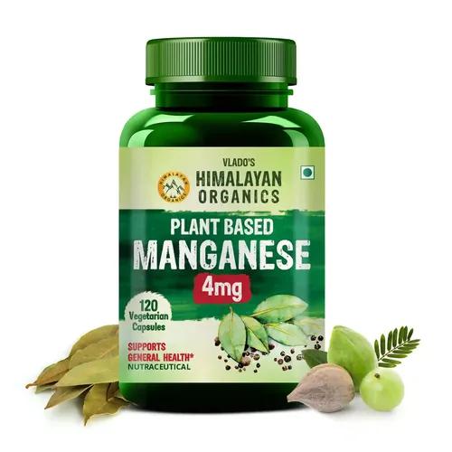 Vlado's Himalayan Organics Plant Based Manganese 4mg Supplement | Trace Mineral Supplement for Connective Tissue and Bones | Good For Skeletal Health Support - 120 Veg Capsules