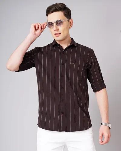 Brown Wide-Pin Striped Shirt