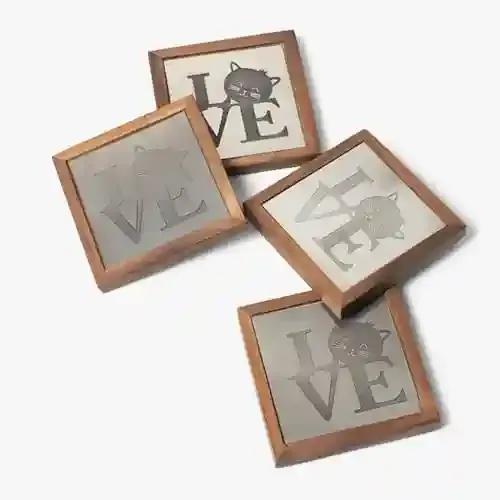 CASA DECOR Scripted Love Framed Coasters Tea Coaster Dining Table Decor Accessories Coaster Set for Dining Table Coasters for Cups Set of 4 Durable and Long-Lasting