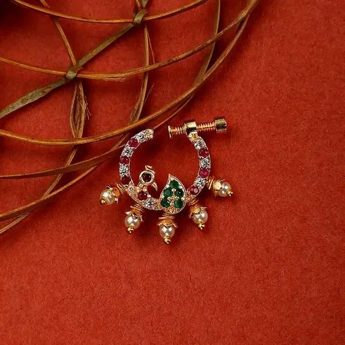 Vibrant CZ Nose Pin Red-Green-White