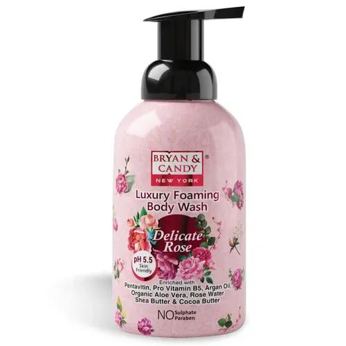 Bryan & Candy Luxury Foaming Body Wash with Pentavitin, Pro Vit B5, Argan Oil, Skin Friendly pH 5.5, All Skin Types, 400 Ml (Delicate Rose)