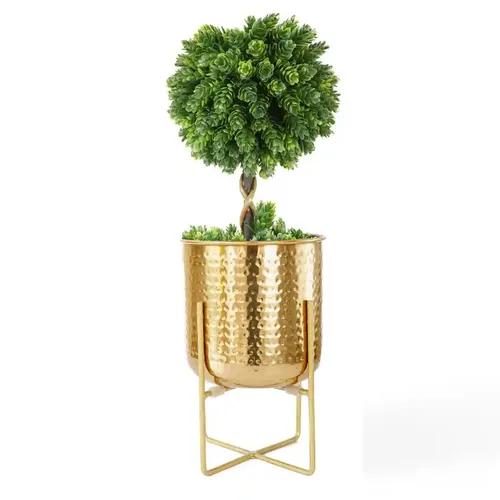 Behoma Hammered Metal Indoor Planter for Table Top and Floor | Living Room Drawing Room Balcony Planter | Office Desk Decoration Ideas for Small Plants | Gold Colour 1 Pcs (Small 1 Piece)