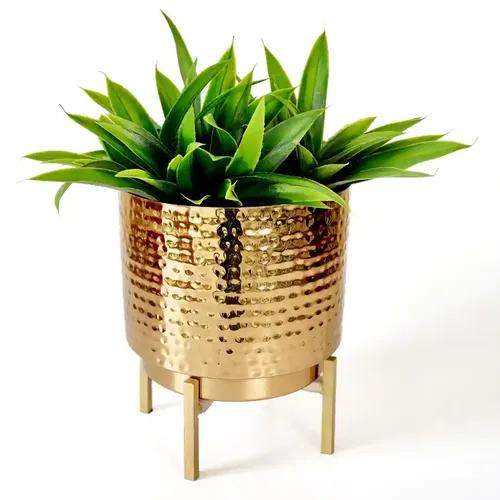 Behoma Hammered Metal Indoor Planter for Table Top and Floor | Living Room Drawing Room Balcony Office | Decoration Ideas for Plants| Size Small Golden Colour (Plants not Included)