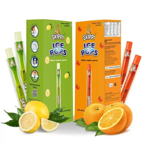 SKIPPI ICE POPS 100% Natural Freezer Pops, Juice Bars, Ice Pops-Lemon & Orange Flavors(12+12 Pops Boxes)