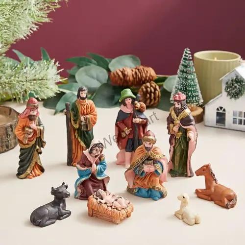 Webelkart Premium Christmas Decorations Items Jesus Nativity Crib Set - Christmas Crib Statues 10 Piece Resin Multicolor Christmas Decorations for Home & Office/Christmas Nativity Set