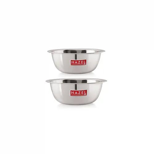 HAZEL Stainless Steel Serving Bow | Snacks Serving and Mixing Bowl Set | Kitchen Accessories Items (Set of 2, 2100 ML, 2730 ML, 2)