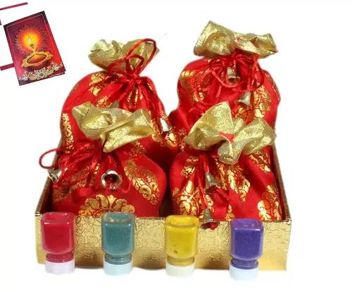 MANTOUSS Diwali dry fruits gift pack/Diwali dry fruits gift combo-Handmade tray+200gms cashew+200 gms almonds+200 gms pista+200 gms raisin+4 rangoli colours+Diwali Card