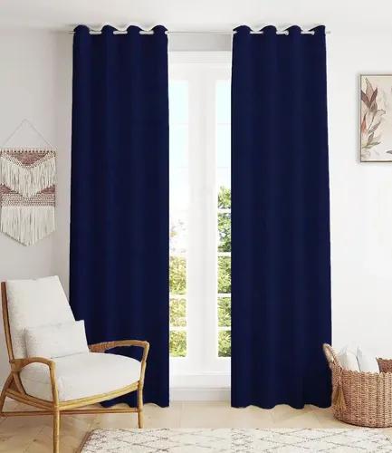 TRANCE HOME LINEN 100% Cotton 9 Feet Curtains for Long Doors | Plain Design Parda for Living, Bed Room Long Doors (Navy Blue - Set of 2, 9ft Long Door Curtains)