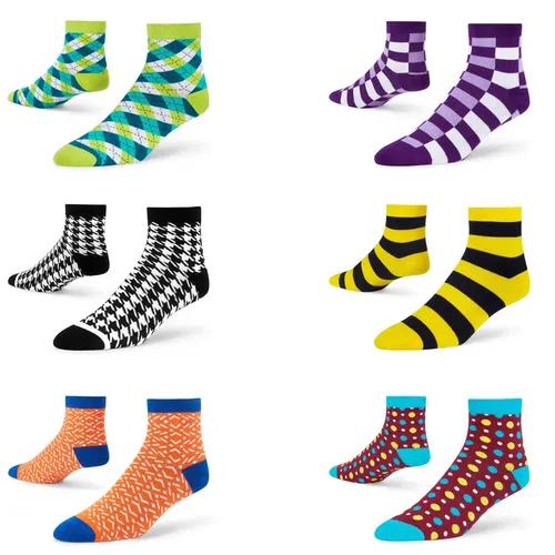 DYNAMOCKS Men's and Women's Combed Cotton Ankle Length Socks (Pack of 6) (Multicolour, Free Size)_DandyNeo_FizMar_SubPur_Tangy_BoldYB_Hounds