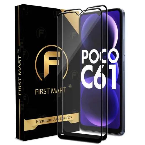 FIRST MART Premium Tempered Glass for Poco C61 5G with Edge to Edge Coverage and Easy Installation Kit, Pack of 2